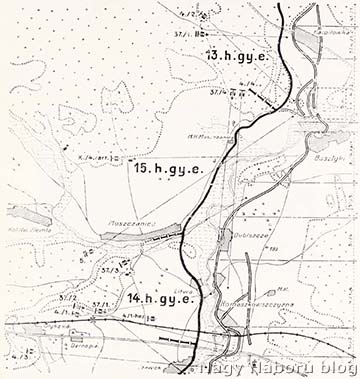 A 4. honvéd tábori ágyús ezred ütegeinek tüzelőállásai 1916 júniusának elején