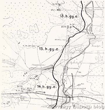 Palebné postavenia baterií 4. honvédskeho kanónového pluku na začiatku júna 1916