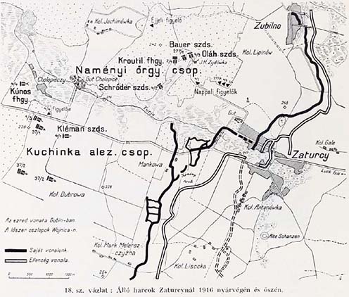 Schéma postavení v okolí Zaturcy na konci leta a na jeseň 1916