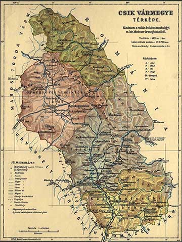 Csík vármegye közigazgatási térképe 1910-ből