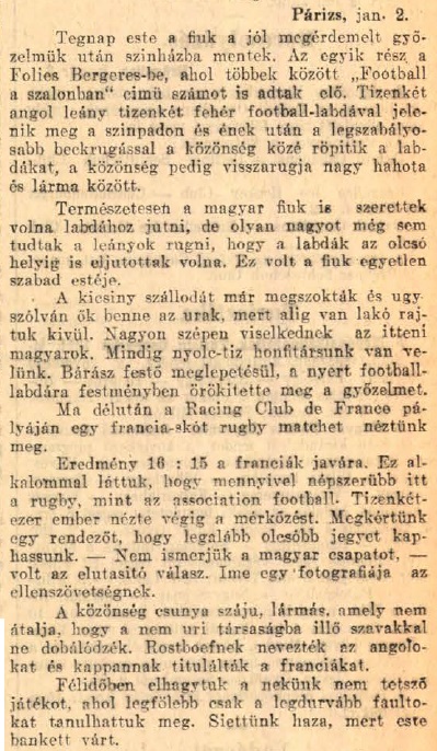 A Pesti Hírlap 1911. január 6-i számának cikke
