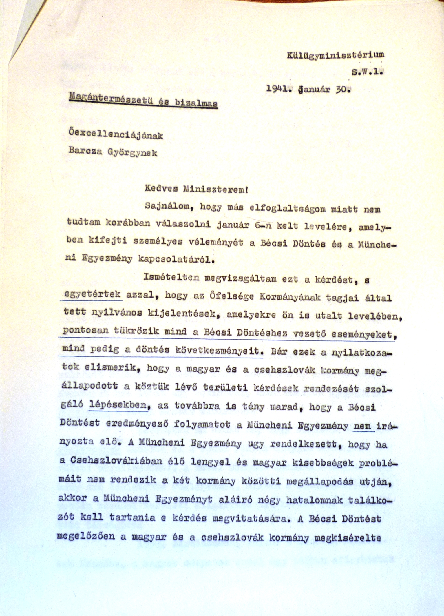 A levél hivatalos magyar fordítása