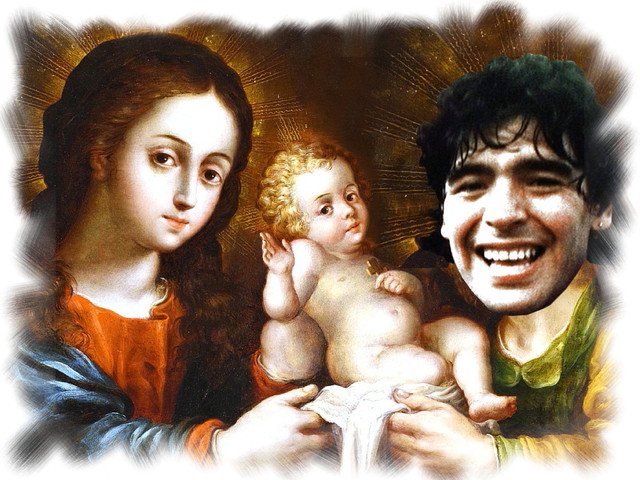 A jászolban: a kis Jézus és Maradona