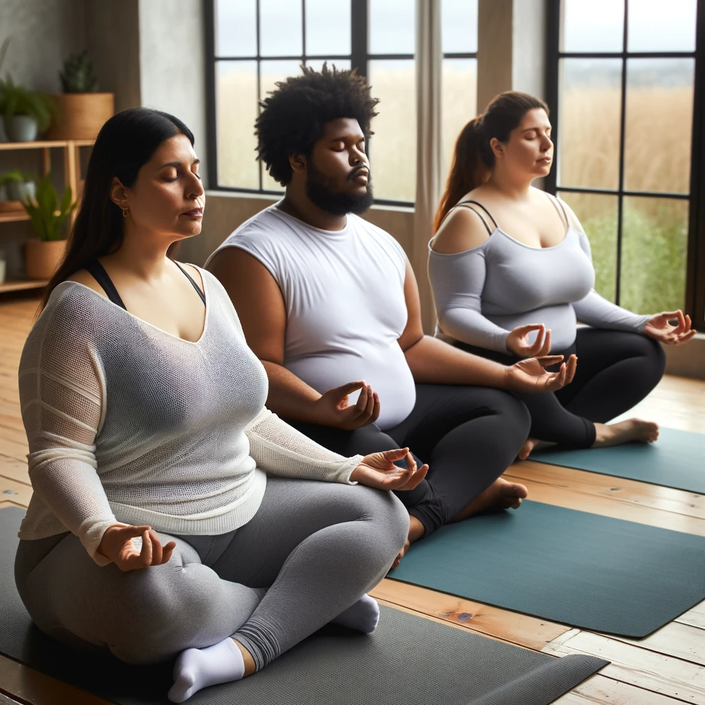 dall_e_2024-01-01_15_00_35_a_diverse_group_of_overweight_people_practicing_breathing_techniques_in_a_yoga_studio_the_group_includes_a_hispanic_woman_a_black_man_and_a_caucasi.png