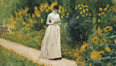 Reading on the garden path