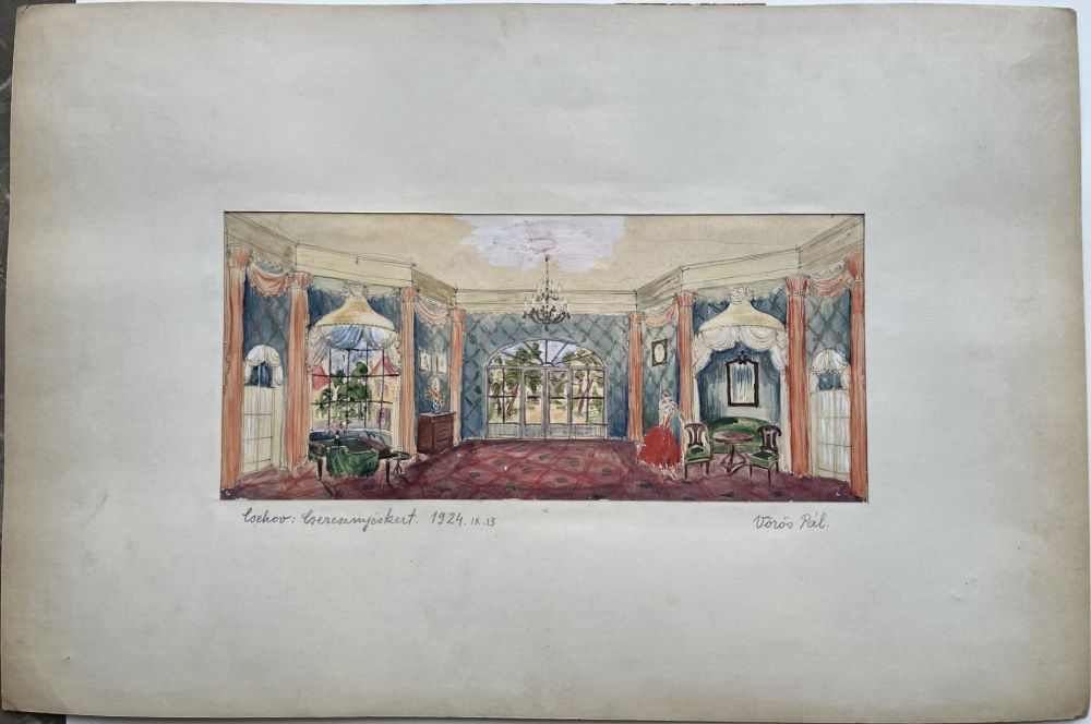 Vörös Pál díszletterve Anton Pavlovics Csehov Cseresznyéskert című darabjához, bem.: Vígszínház, 1924.szept.13. Jelzet: KE 12.877 – Színháztörténeti és Zeneműtár Színháztörténeti gyűjtemény