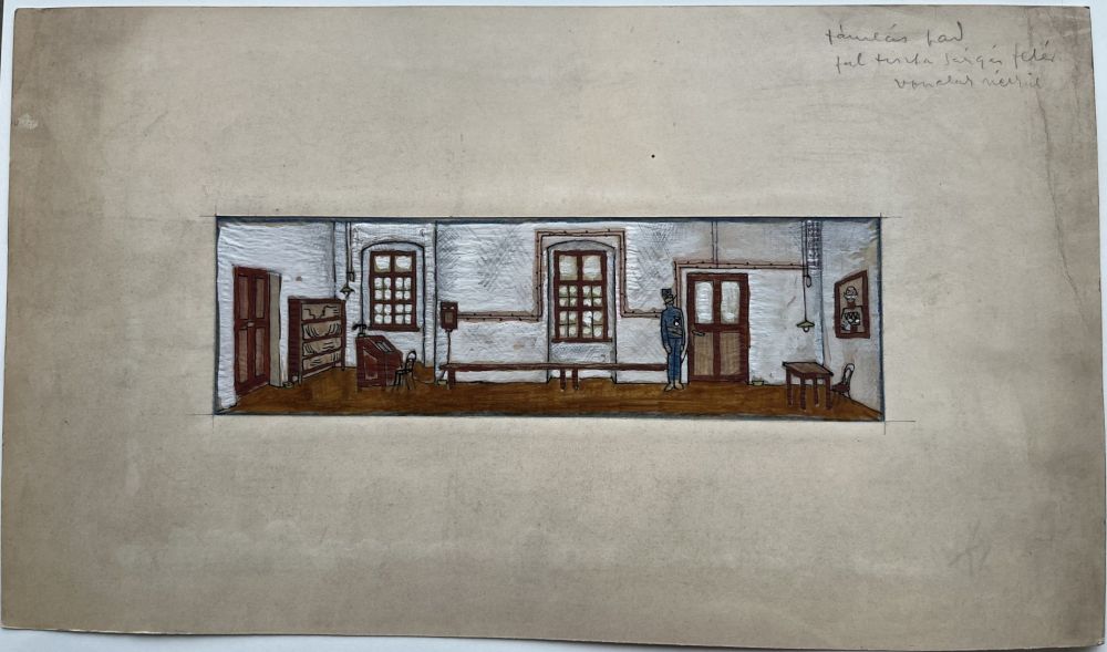 Az üvegcipő. Málnai Béla díszletterve Molnár Ferenc Az üvegcipő című darabjához, bem.: Vígszínház 1924. november 15. Jelzet: KE 12.793 – Színháztörténeti és Zeneműtár Színháztörténeti gyűjtemény