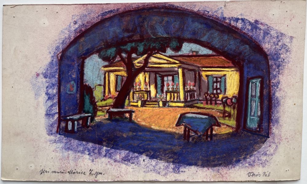 Úri muri. Vörös Pál Díszletterve Móricz Zsigmond Uri muri című darabjához, bem.: Vígszínház, 1928. március 3. Jelzet: KE 12.882 – Színháztörténeti és Zeneműtár Színháztörténeti gyűjtemény