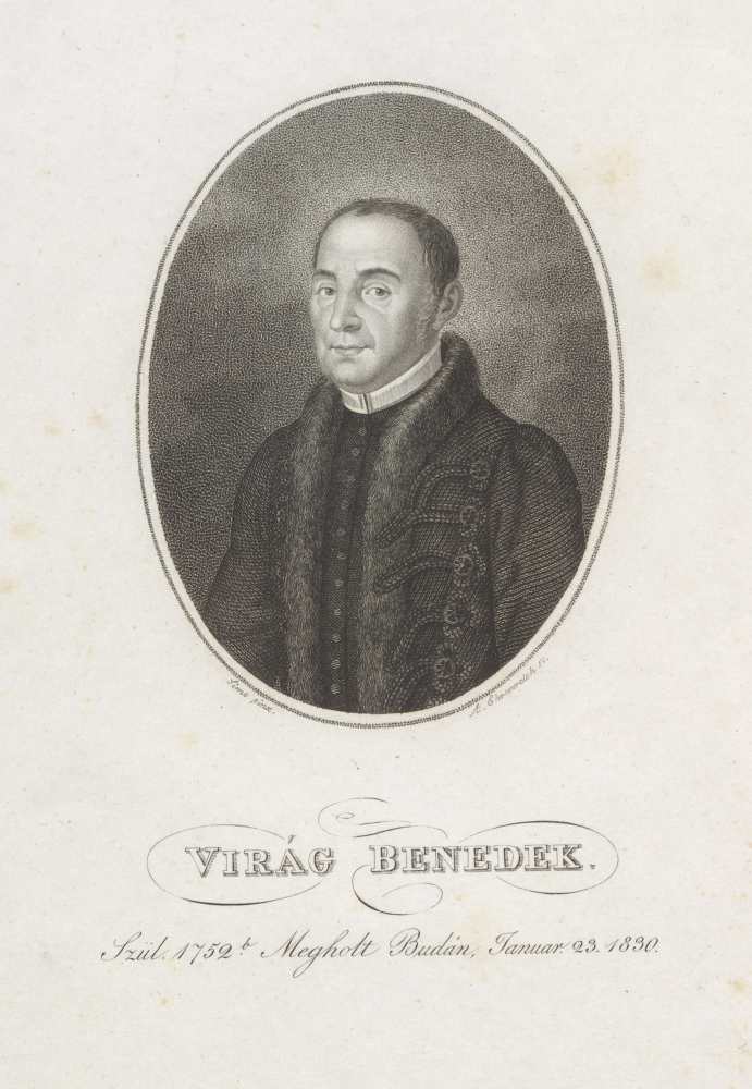 Virág Benedek (1790–1830), költő, műfordító, pálos szerzetes; Simó Ferenc (1801–1869) festménye u. metsz. Ehrenreich Sándor Ádám (1784–1852) (12.5x9.7 cm) Metszet 45e-398 – Plakát- és Kisnyomtatványtár