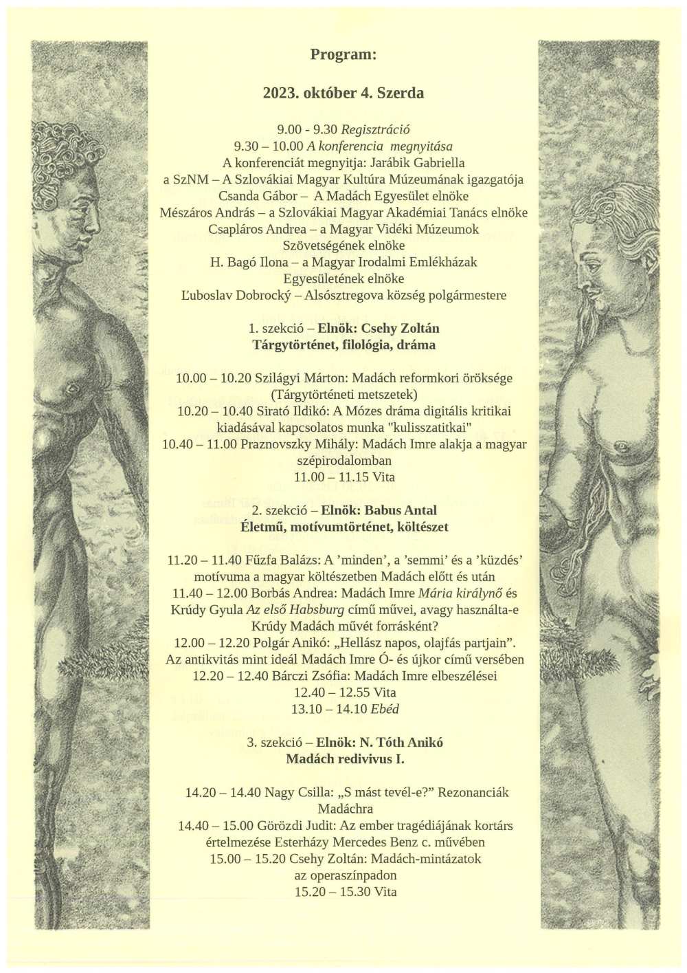 A Madách évszázadai című nemzetközi tudományos konferencia programja