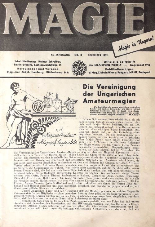 A Magyar Amateur Mágusok Egyesülete. 1924. Grafika. In: Magie, 15. évf. 12. sz. (1932. dec.). Címlap