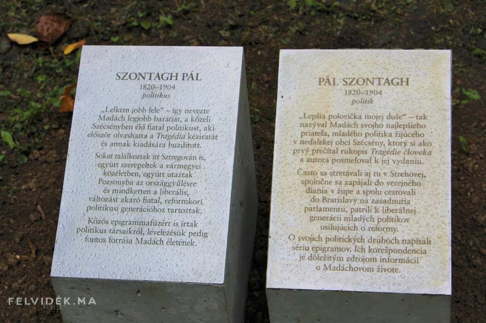 Szontágh Pál emléktáblája az alsósztregovai kastélypark Madách-emlékhelyén. A kép forrása: Felvidék ma hírportál