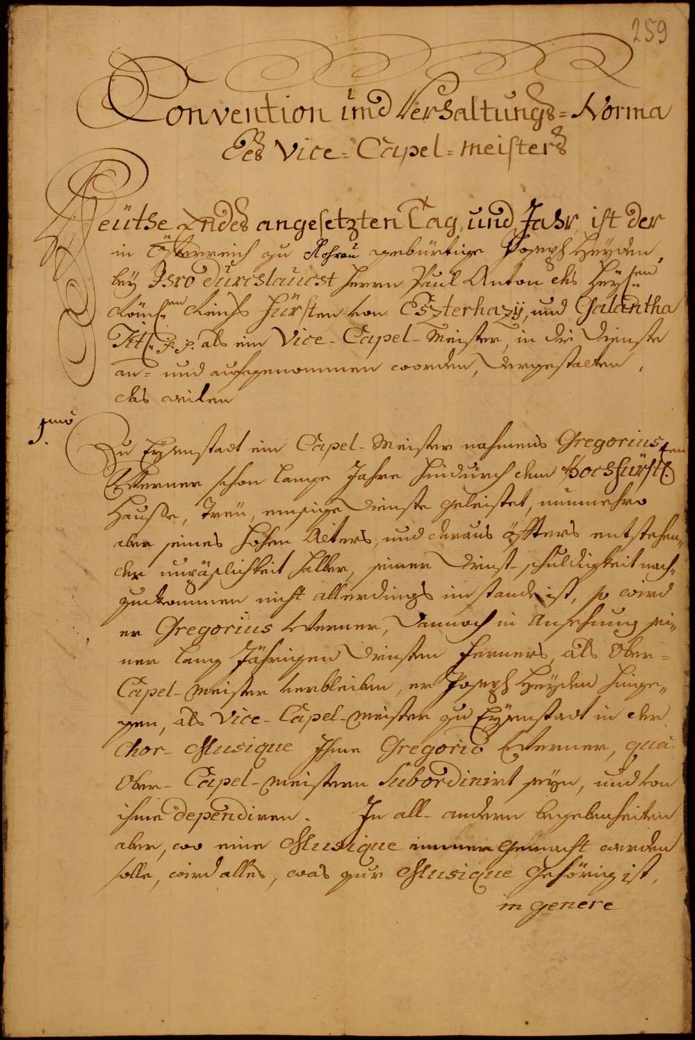 Haydn szerződésének első oldala, kelt: „1761 1a Maji” – Színháztörténeti és Zeneműtár, AM 88
