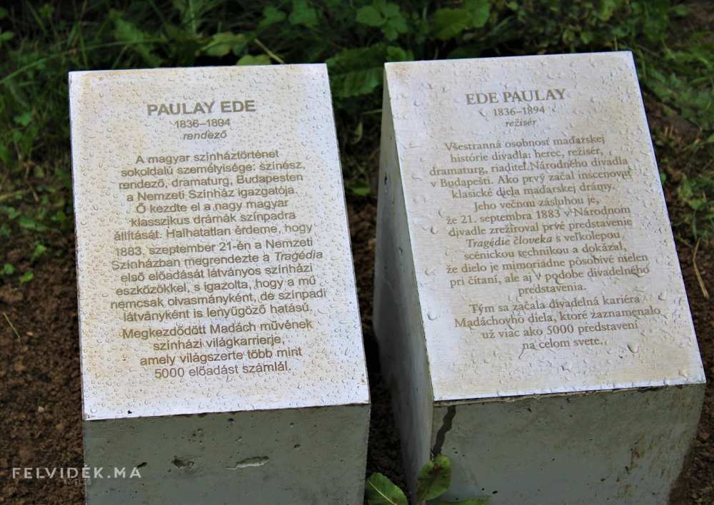 Paulay Ede, Az ember tragédiája első színre álmodója emléktáblája az alsósztregovai kastélypark Madách-emlékhelyén. A kép forrása: Felvidék ma hírportál