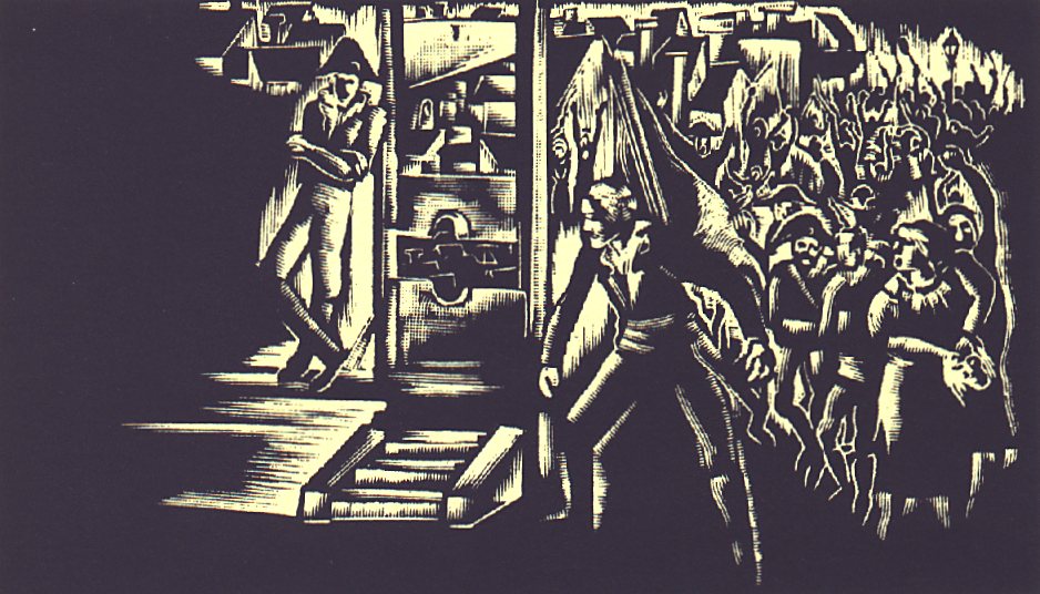 IX. szín: Párizs Grève-piaca <br />Buday György illusztrációja Madách Imre Az ember tragédiája című drámájához.