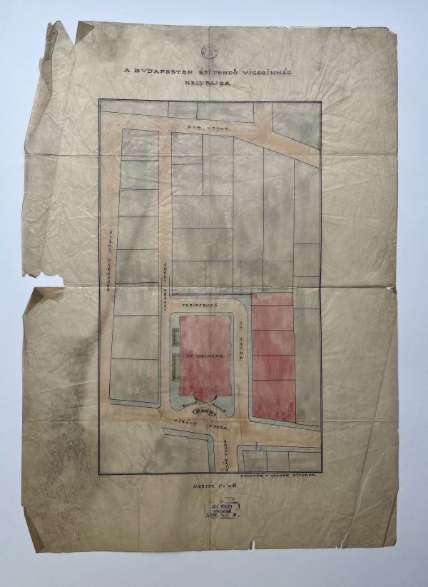 A Vígszínház Király utcába tervezett épületének helyrajza. Jelzet: SZT KT 2 – Színháztörténeti és Zeneműtár