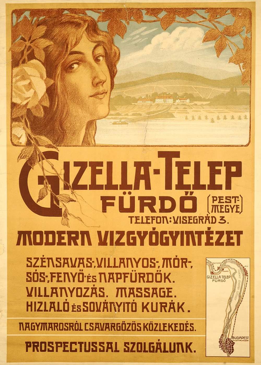 Gizella-Telep fürdő – Térkép-, Plakát- és Kisnyomtatványtár. Jelzet: PKG.1914e/426 http://nektar.oszk.hu/hu/manifestation/2771648