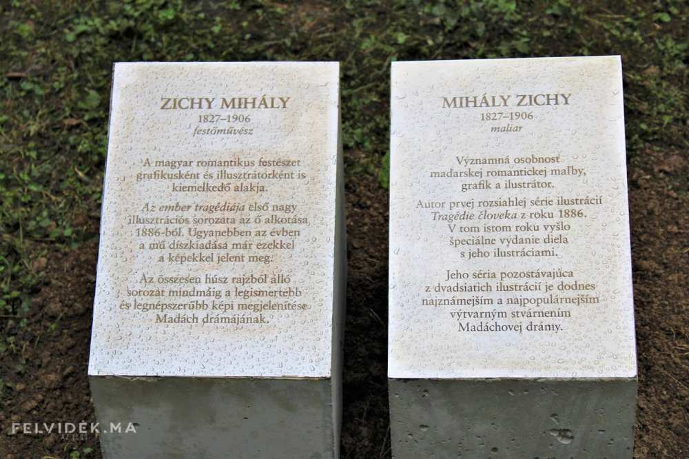 Zichy Mihály, a Tragédia első illusztrátora emléktáblája az alsósztregovai kastélypark Madách-emlékhelyén. A kép forrása: Felvidék ma hírportál