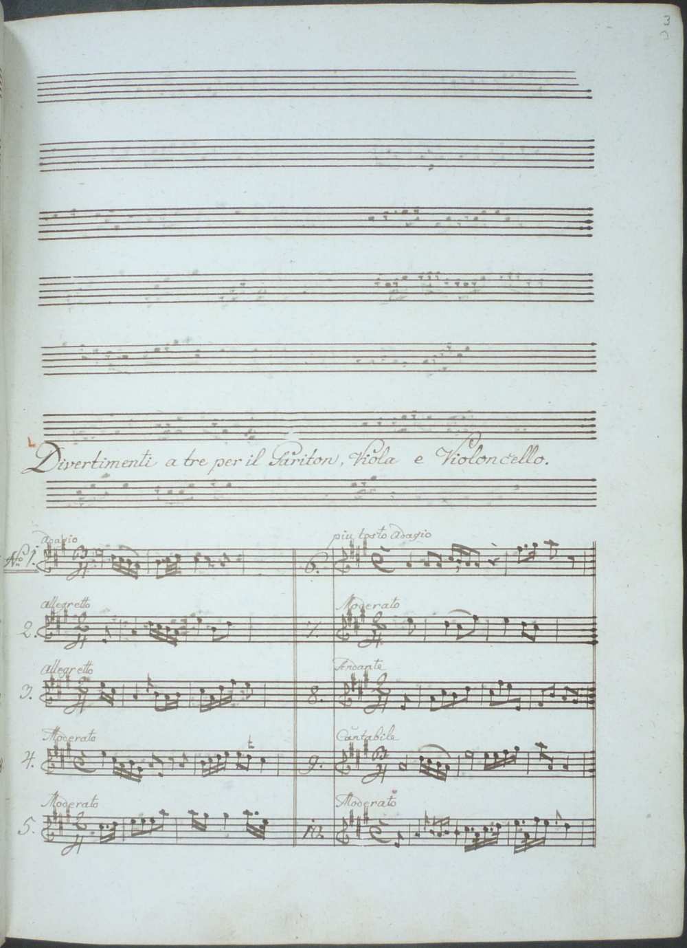 Haydn műveinek jegyzéke. Johann Elssler, a zeneszerző segédjének kéziratos műlistájának borítója, valamint A baryton-művek jegyzékének egyik oldala – Színháztörténeti és Zeneműtár, Ms. Mus. 14.852