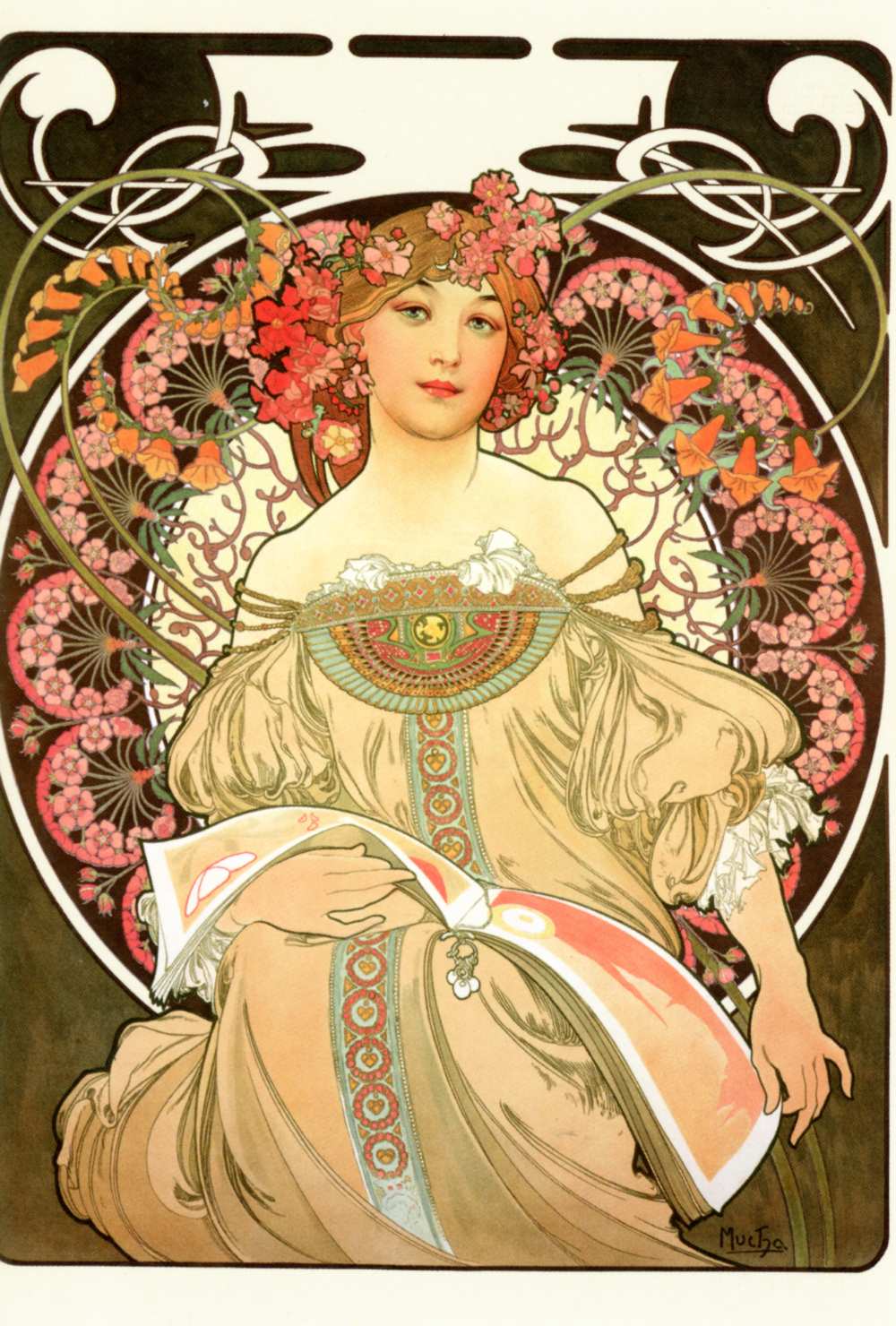 Mucha, Alphonse Marie (1860–1939): Ábrándozás (1897). Képeslap – Térkép-, Plakát- és Kisnyomtatványtár