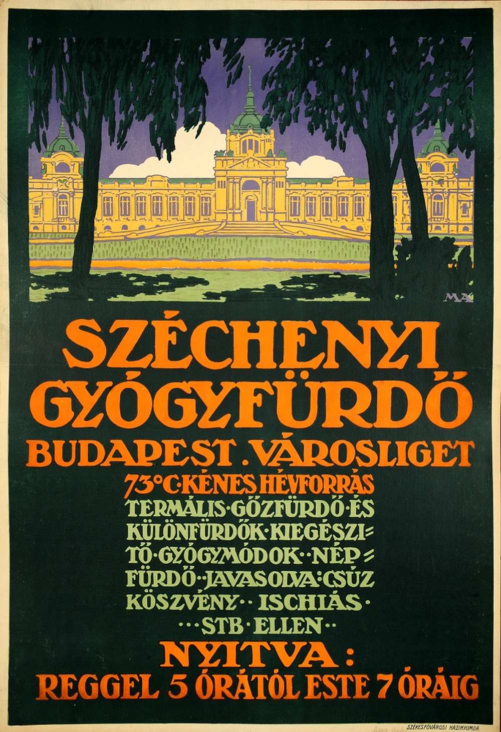 Széchényi Gyógyfürdő Budapest – Térkép-, Plakát- és Kisnyomtatványtár. Jelzet: PKG.1914e/324/a http://nektar.oszk.hu/hu/manifestation/2794566