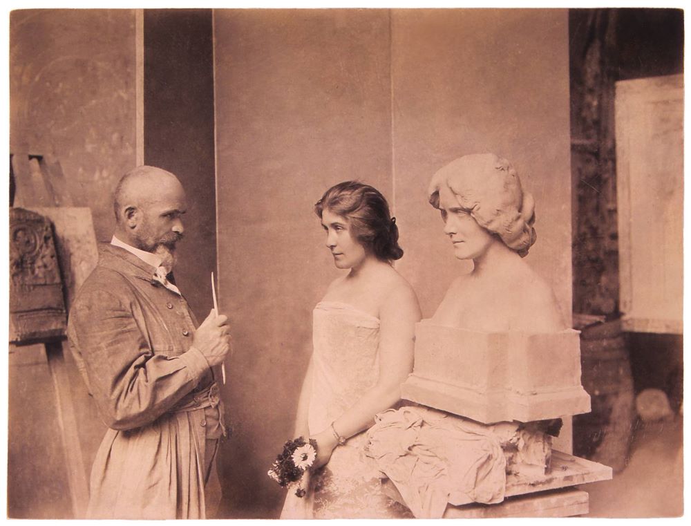 Márkus Emília Stróbl Alajos műtermében, 1899