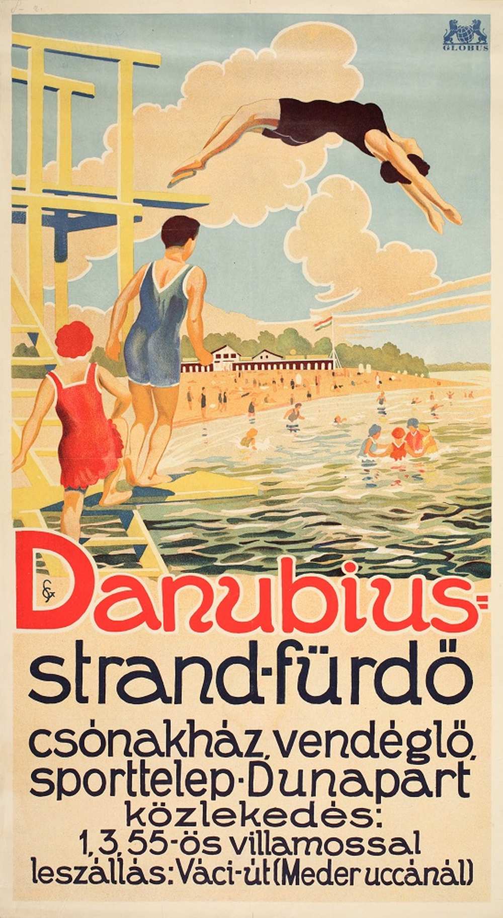 Danubius strand-fürdő (1930) – Térkép-, Plakát- és Kisnyomtatványtár. Jelzet: PKG.1930/73 http://nektar.oszk.hu/hu/manifestation/2774324