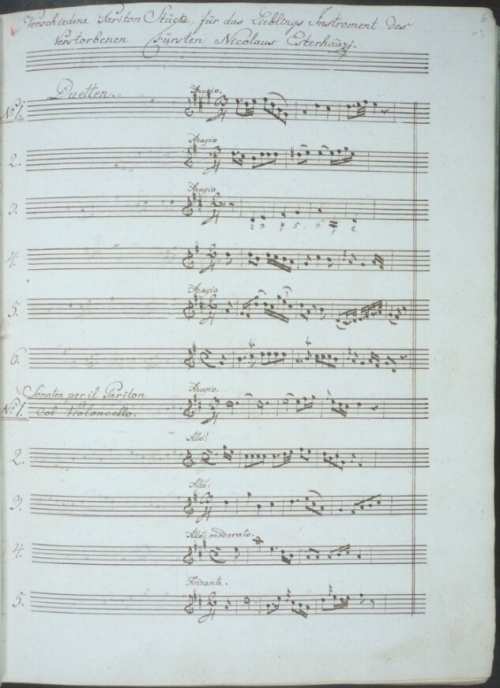 A Haydn-Verzechnis egyik oldala barytonra komponált művek incipitjeivel – Színháztörténeti és Zeneműtár