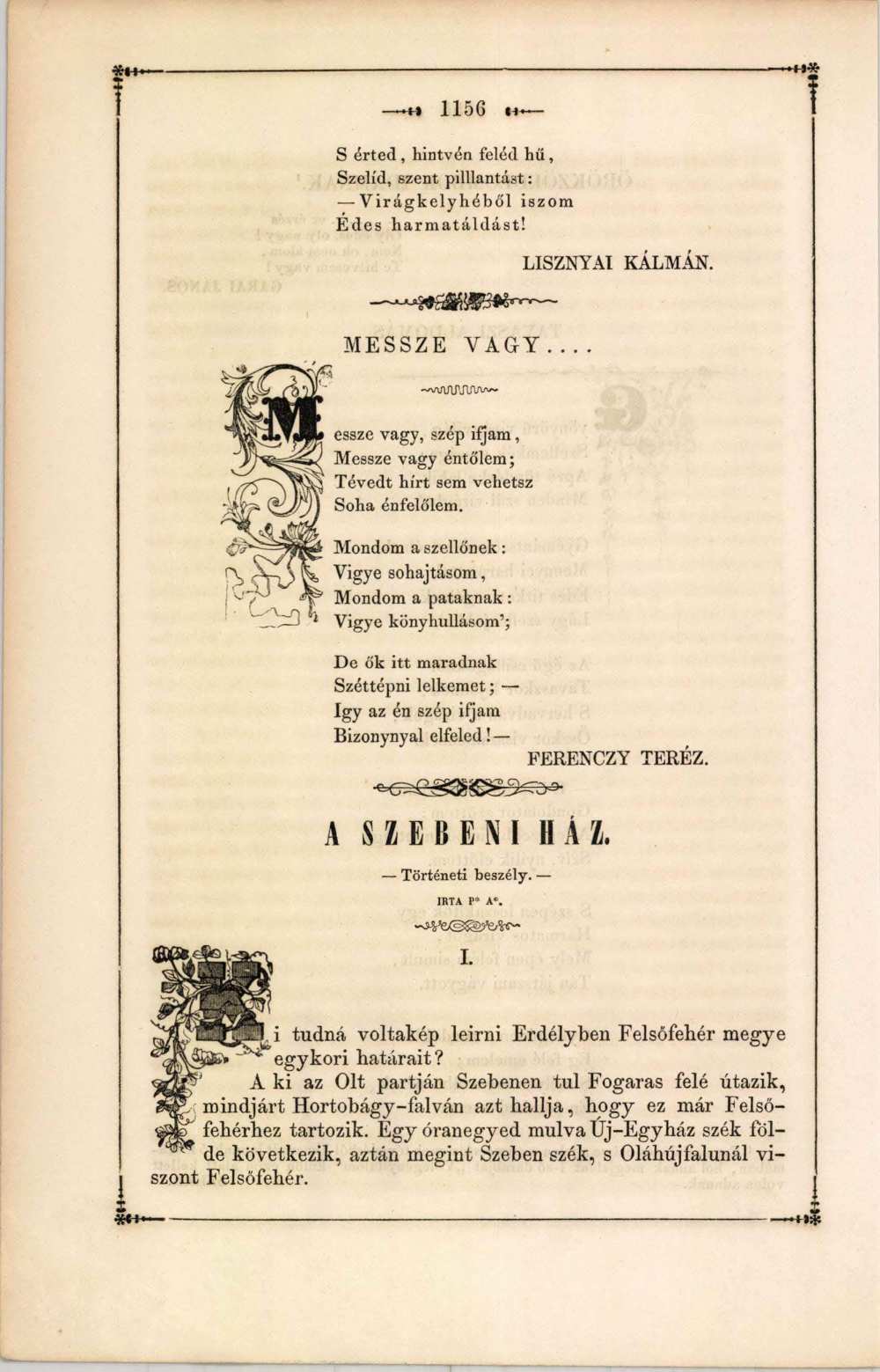 Ferenczy Teréz: Messze vagy… című verse. In: Divatcsarnok, 58. sz. (1853. október 20.), 1156. – Törzsgyűjtemény https://nektar.oszk.hu/hu/manifestation/1023289