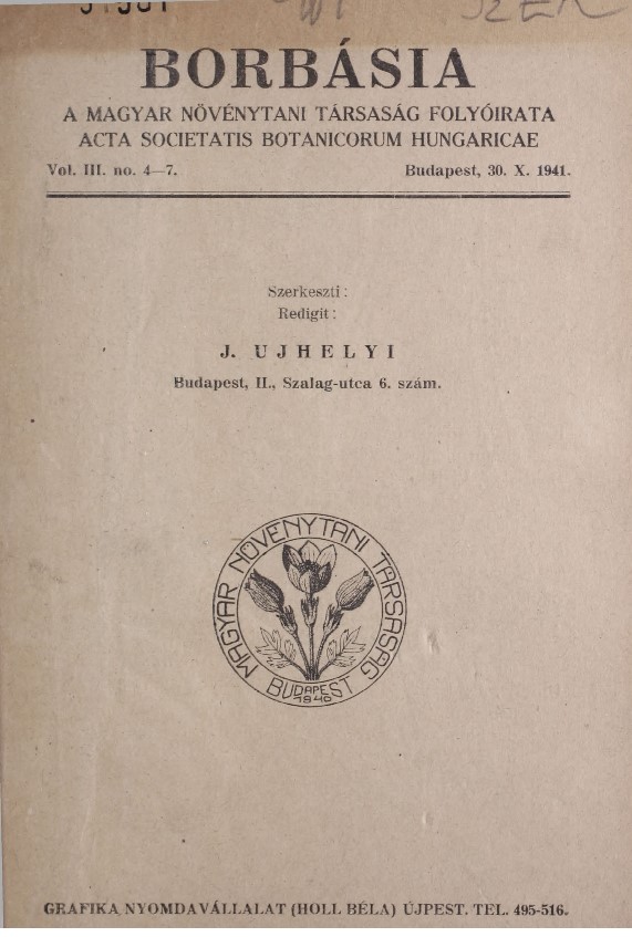 A Borbásia folyóirat címlapja 3 évf., 1941. 4–7. szám – Törzsgyűjtemény http://nektar.oszk.hu/hu/manifestation/978638<br />