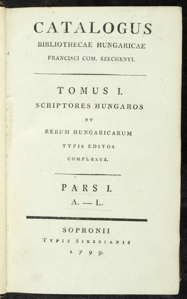 Széchényi könyvgyűjteményének első nyomtatott katalógusa, 1799–1800 