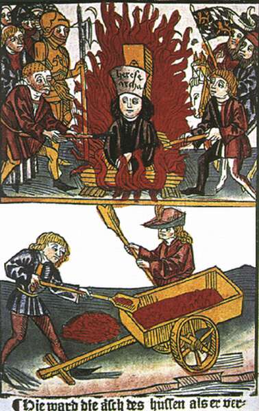 Husz János megégetése - miniatúra, 15. század 