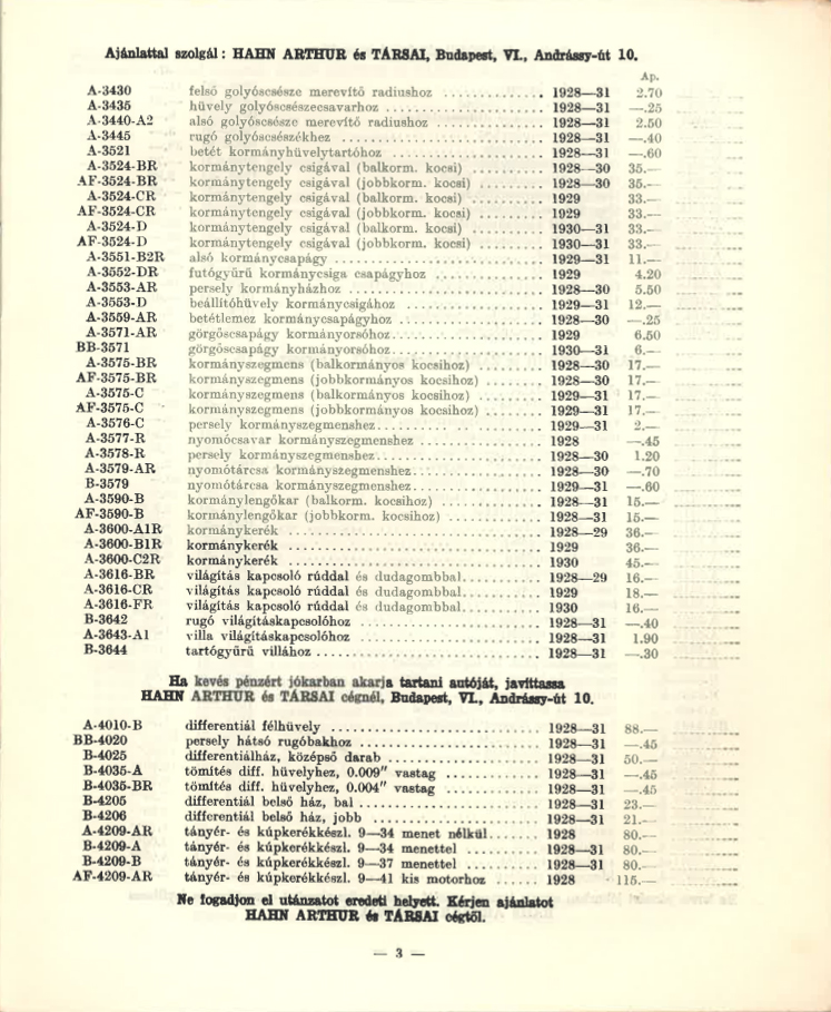 Ford alkatrész- és árjegyzék 1918-32 (Kny.C 14.729)<br />