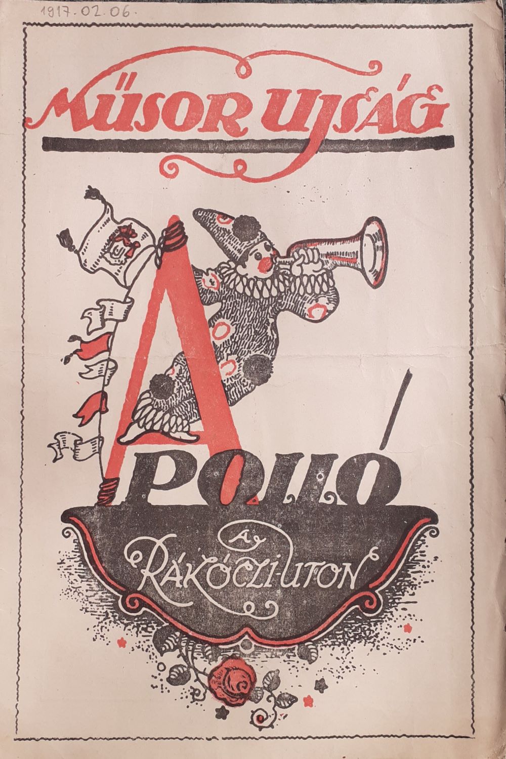 Apollo Kabaré. Címlap. 1917. február 6. – Színháztörténeti és Zeneműtár, aprónyomtatvány