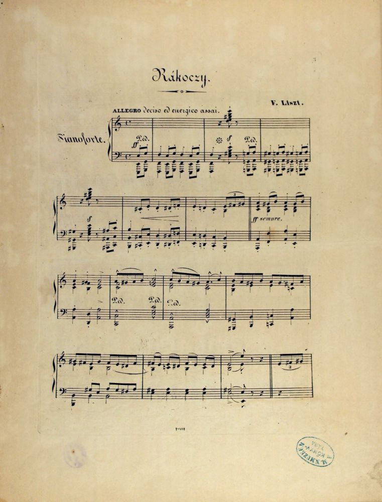 Liszt Ferenc: Marche de Rakoczy. Edition populaire pour Piano, Leipzig, Kistner, [1851]. – Zeneműtár (Mus. pr 2.433)