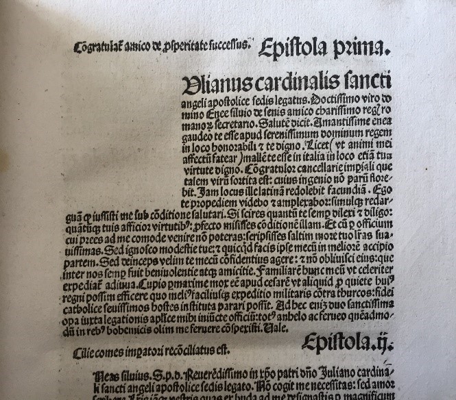 II. Pius pápa: Epistolae familiares, Nuremberge impresse [Nürnberg], Impensis Anthonij Koberger, xvj. kl‘s augusti. Anno salutis christiane etc. M.cccclxxxvj. [17. Jul. 1486.]  – Régi Nyomtatványok Tára. Jelzet Inc. 1073