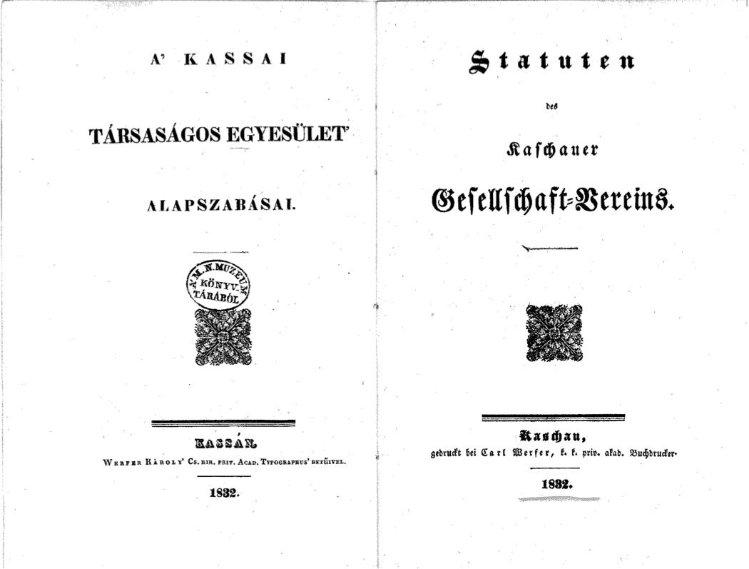 A’ Kassai Társaságos Egyesület alapszabásai, részlet. 1832.