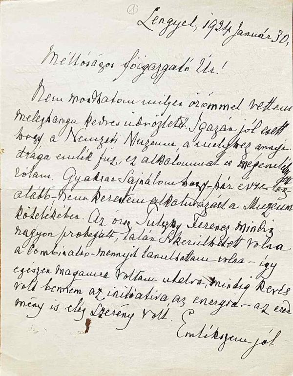 Apponyi Sándor levele Hóman Bálinthoz, Lengyel, 1924. január 30. Jelzet: Fond XV. 204 – Kézirattár
