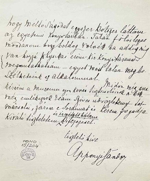 Apponyi Sándor levele Hóman Bálinthoz, Lengyel, 1924. január 30. Jelzet: Fond XV. 204 – Kézirattár