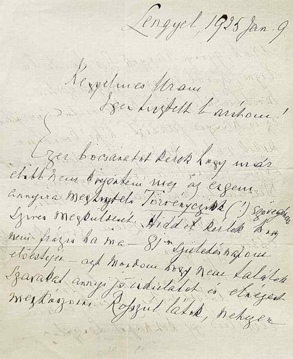 Apponyi Sándor levele Klebelsberg Kunóhoz. Lengyel, 1925. január 9. Jelzet: Levelestár – Kézirattár