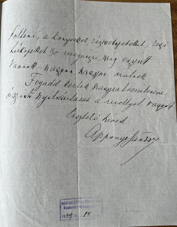 Apponyi Sándor levele Klebelsberg Kunóhoz. Lengyel, 1925. január 9. Jelzet: Levelestár – Kézirattár