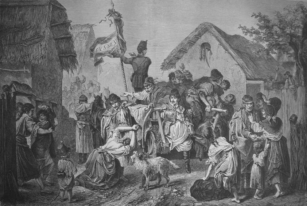 Honvéd-újoncozás. In: Honvédalbum, Pest, 1868. – Törzsgyűjtemény https://nektar.oszk.hu/hu/manifestation/3183849