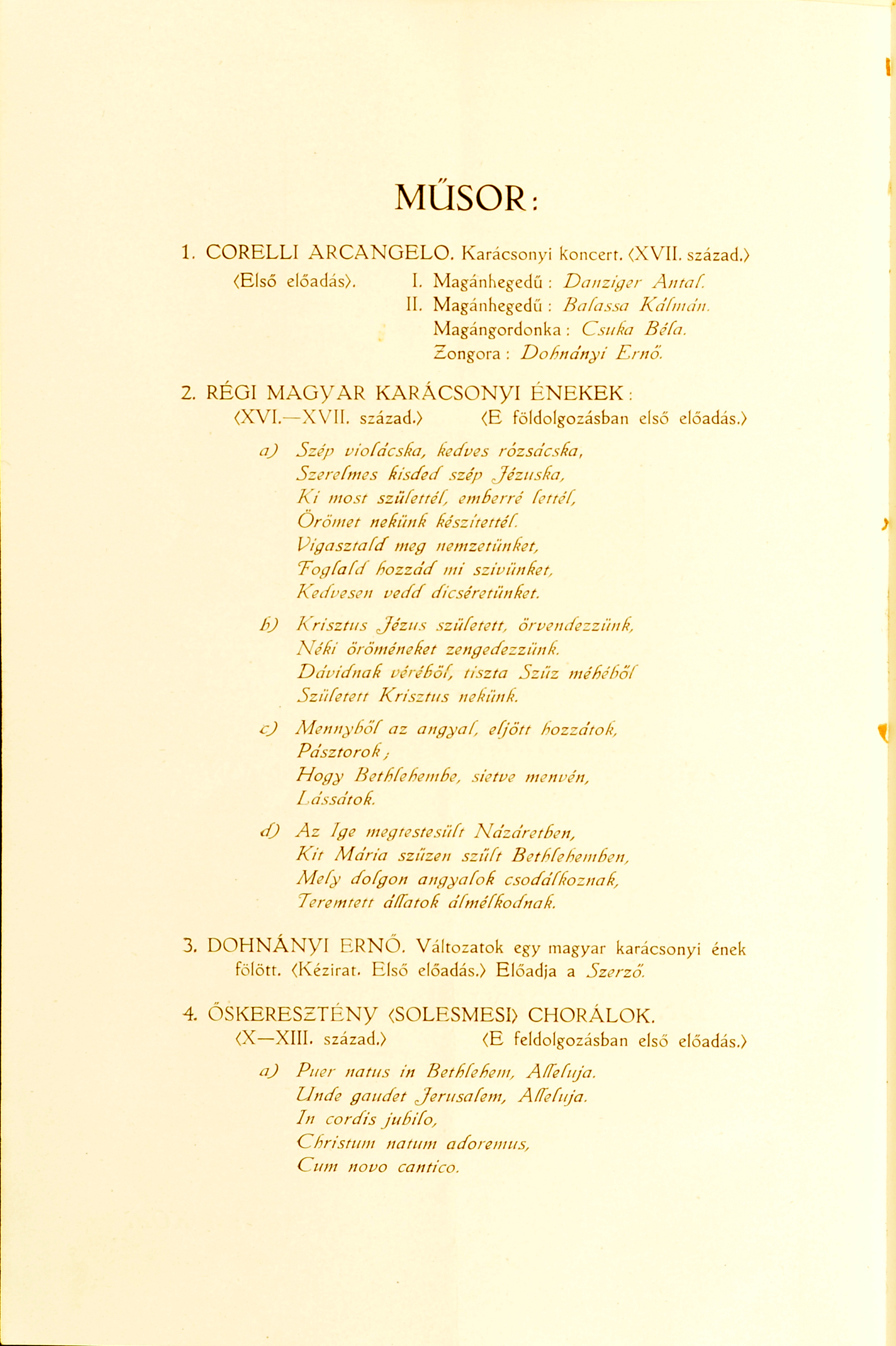 -	Az 1920. december 27-i hangverseny műsora. Dohnányi Ernő hagyatéka – Zeneműtár