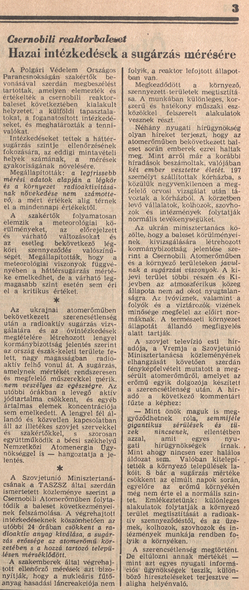 Magyar Nemzet 3. oldal. 1986. május 1. OSZK Törzsgyűjtemény