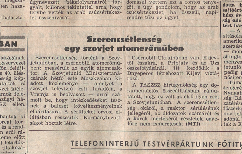 Népszabadság 1986. április 29. 2. oldal. OSZK Törzsgyűjtemény