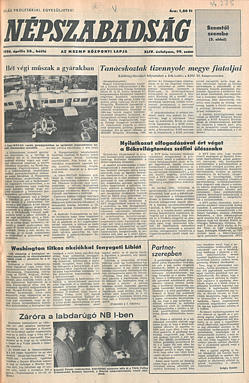 Népszabadság 1986. április 28. OSZK Törzsgyűjtemény
