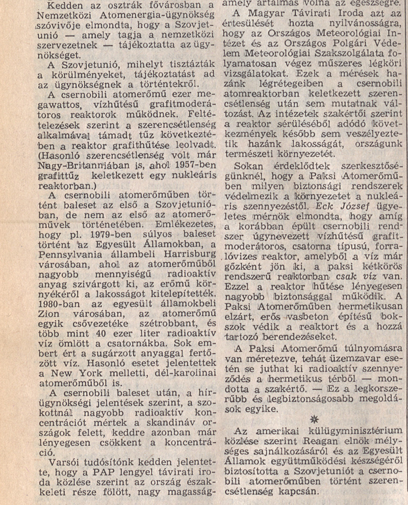 Népszabadság 4. oldal. 2/2 1986. április 30. OSZK Törzsgyűjtemény
