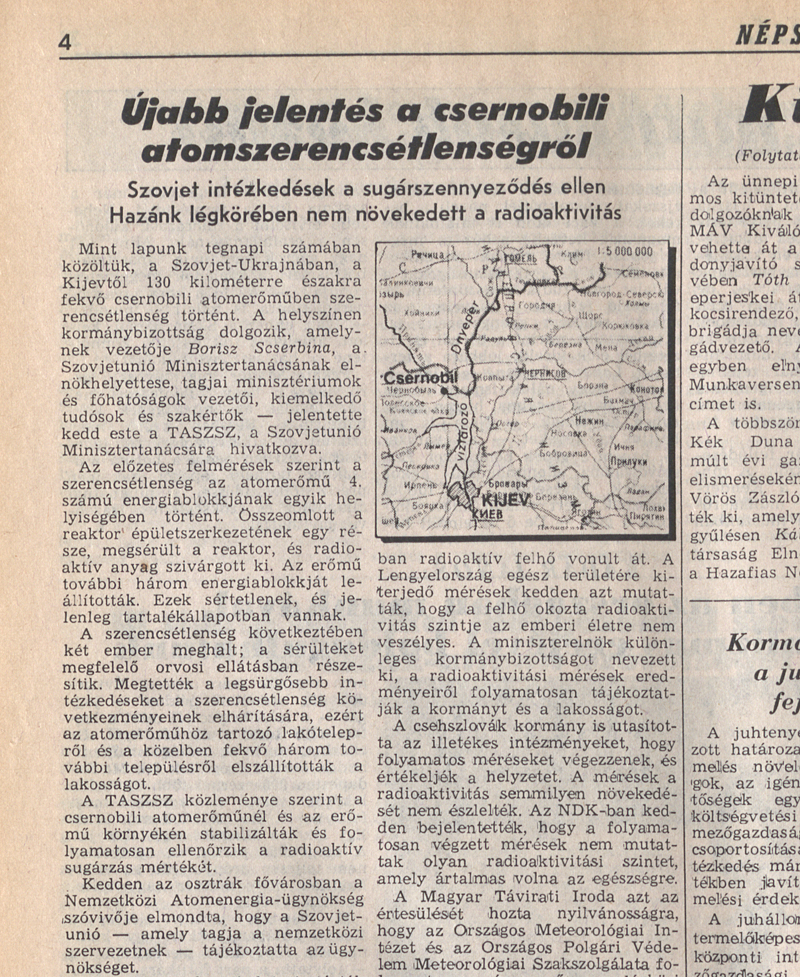 Népszabadság 4. oldal. 2/1 1986. április 30. OSZK Törzsgyűjtemény