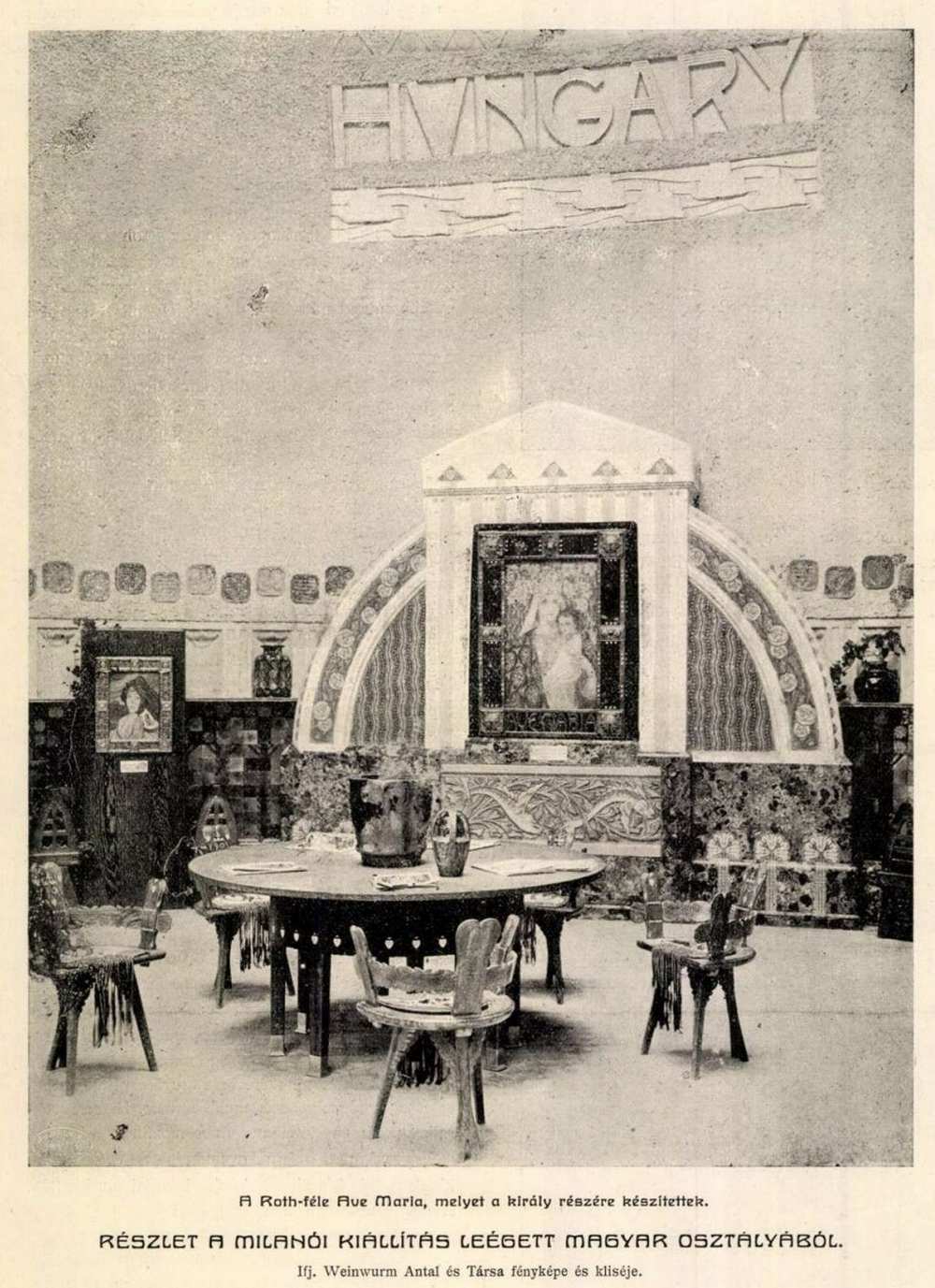 A Roth-féle Ave Maria, melyet a király részére készítettek. Részlet a milánói kiállítás leégett magyar osztályából. In: Ország-Világ, 27. évf., 35. sz. (1906. augusztus 26.), 699. – Törzsgyűjtemény http://nektar.oszk.hu/hu/manifestation/990545