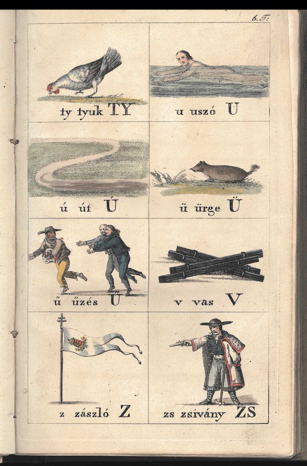 Döbrentey Gábor: Pali és Minka olvasni tanúl. Betűk ismeretére s olvasásra tanító ábéczés könyv..., Pest, Wigand, 1829, 6.– Törzsgyűjtemény http://nektar.oszk.hu/hu/manifestation/3157765